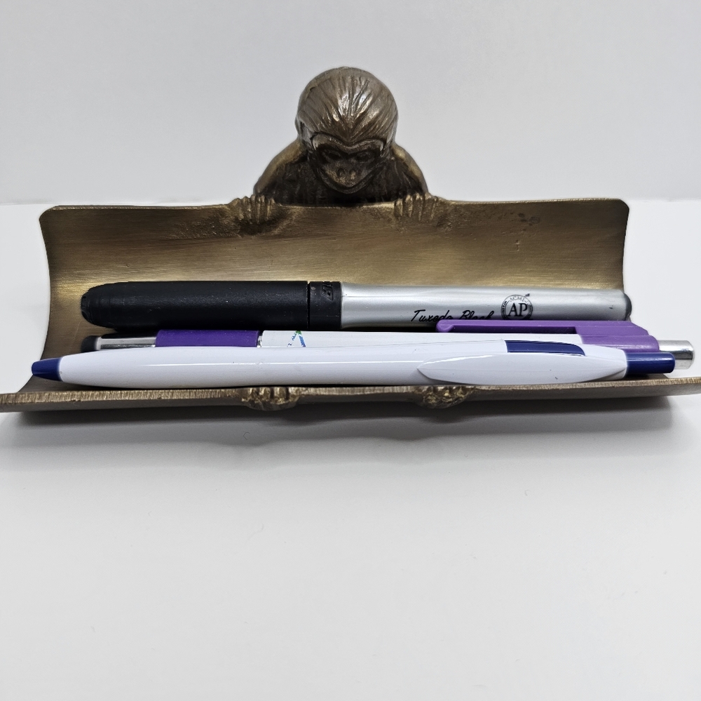 Vintage Dango Pen Tray, Bronze Monkey Pen Holder - Picture 2 of 11